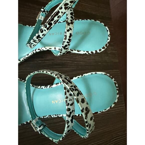 NWOT GOOD AMERICAN Blue Leather Candy Leopard Sandals Sz. 7 - Picture 6 of 9